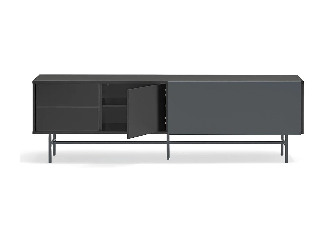 Meubel TV 2 deuren en 2 laden pied fer gelakt zwart 180x56 cm