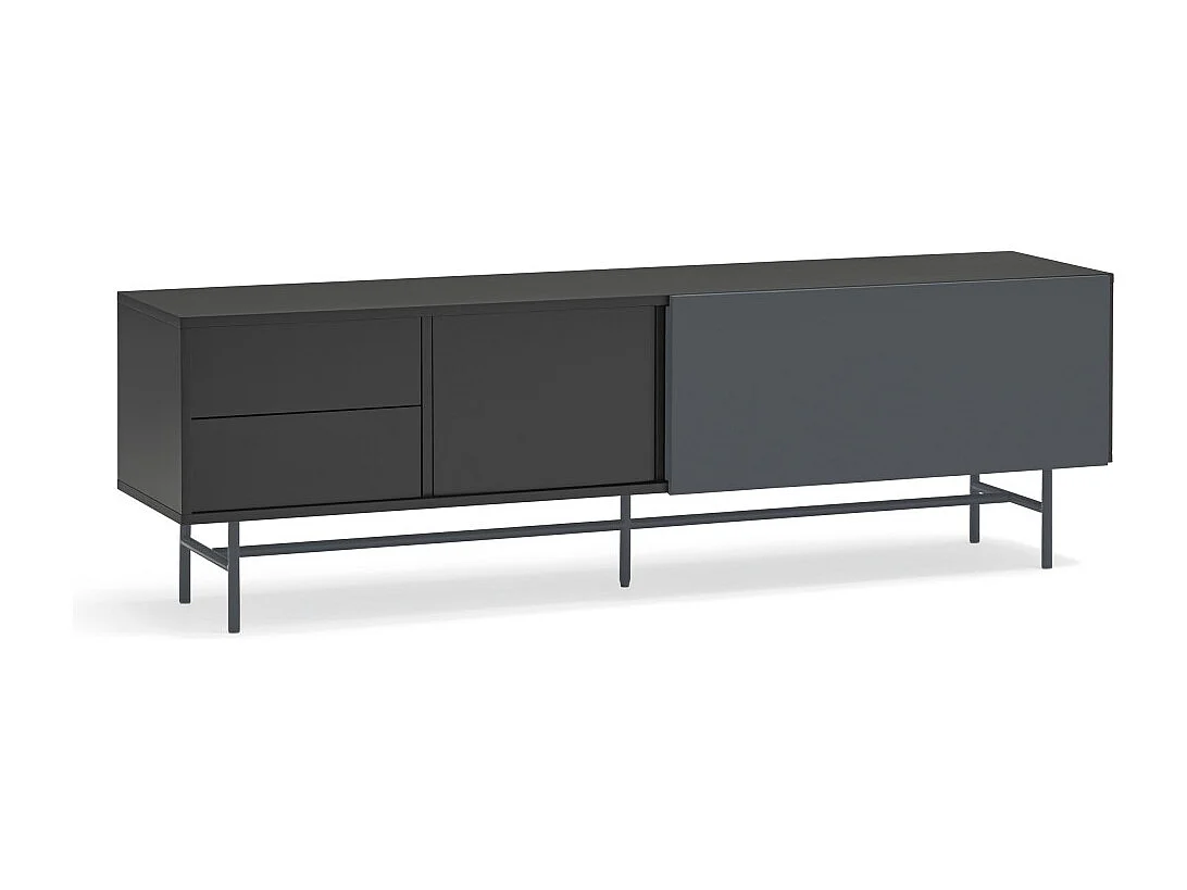 Meubel TV 2 deuren en 2 laden pied fer gelakt zwart 180x56 cm