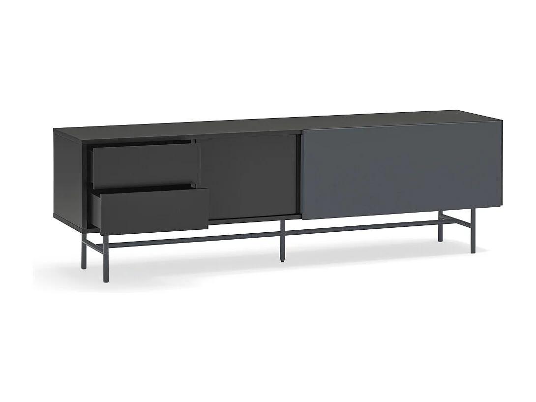 Meubel TV 2 deuren en 2 laden pied fer gelakt zwart 180x56 cm
