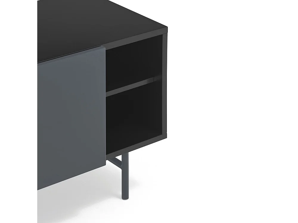 Meubel TV 2 deuren en 2 laden pied fer gelakt zwart 180x56 cm