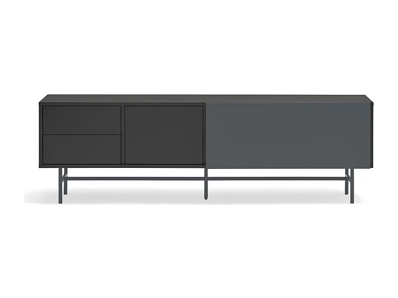 Nube - Meuble TV avec porte coulissante en bois L180cm - Gris et noir