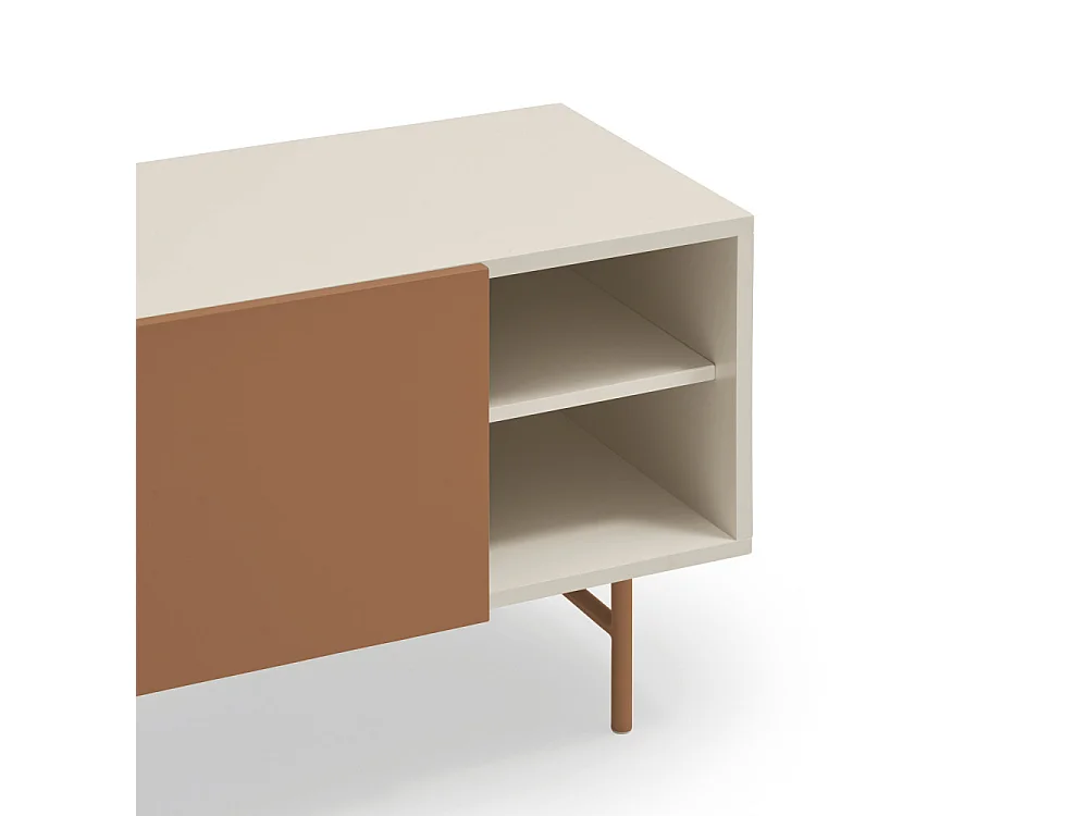 Meubel TV 2 deuren en 2 laden pied-de-poule laqué sable 180x56 cm