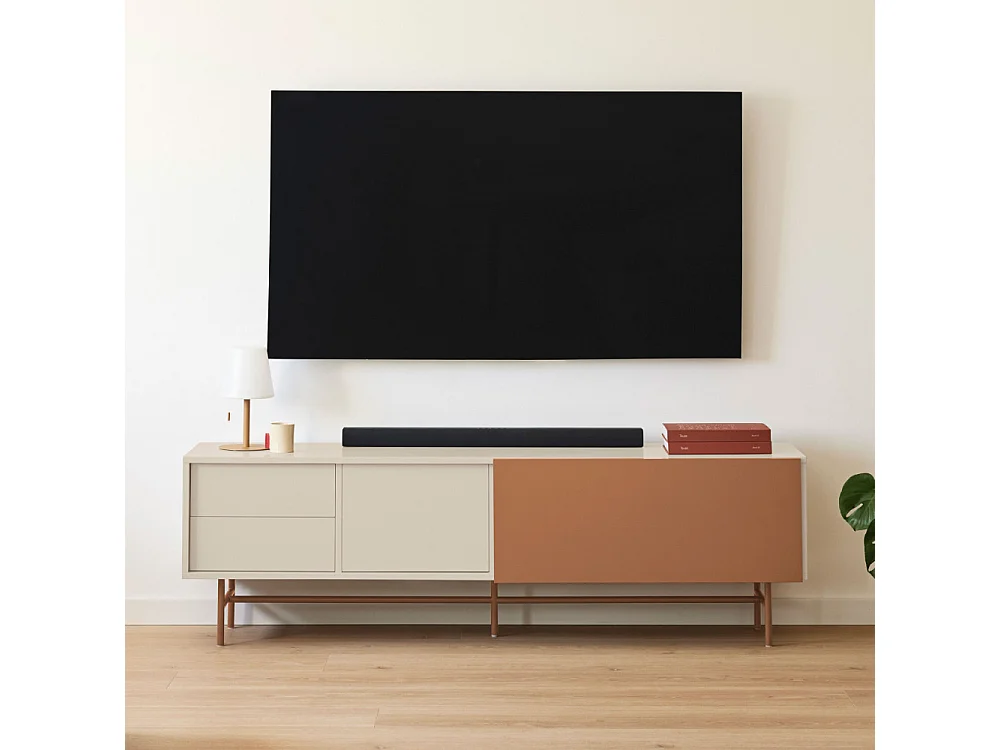 Meubel TV 2 deuren en 2 laden pied-de-poule laqué sable 180x56 cm