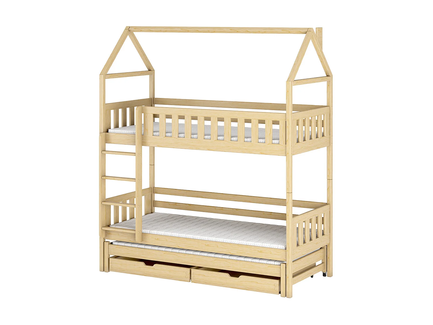 Lit cabane superposé 90x190 sommiers lit gigogne et tiroirs Jeremy Bois