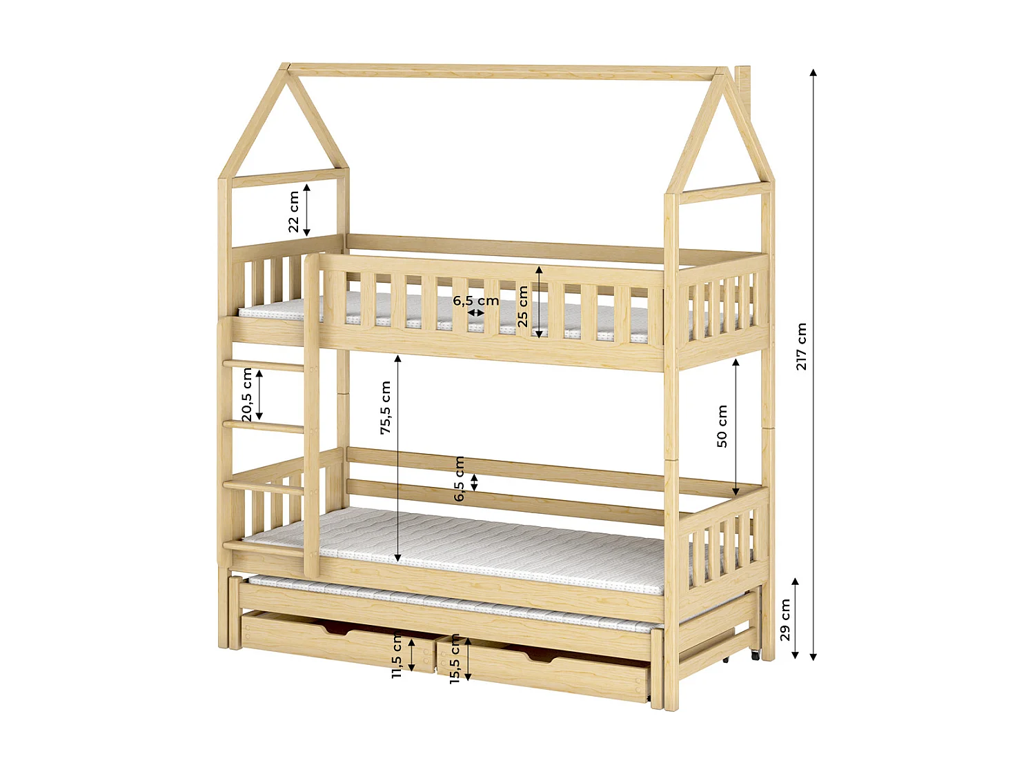 Lit cabane superposé 90x190 sommiers lit gigogne et tiroirs Jeremy Bois