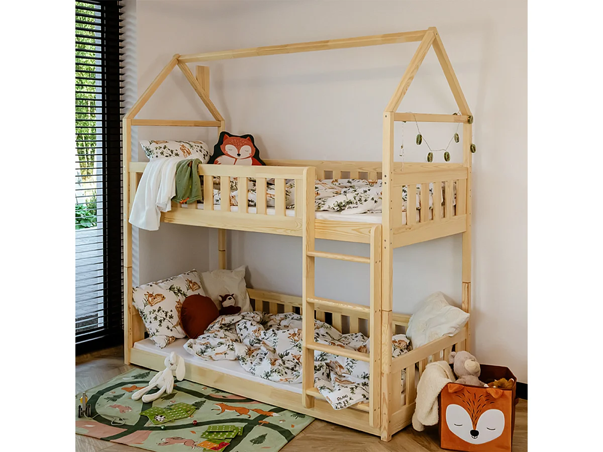 Lit cabane superposé 90x190 au sol sommiers inclus Mathias Bois