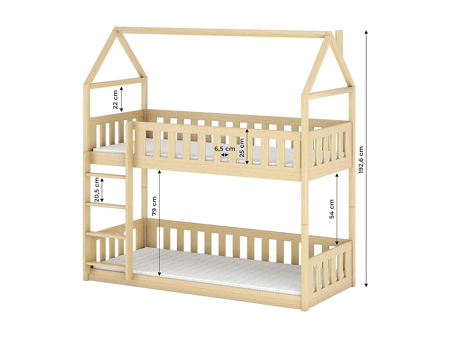 Lit cabane superposé 90x190 au sol sommiers inclus Mathias Bois