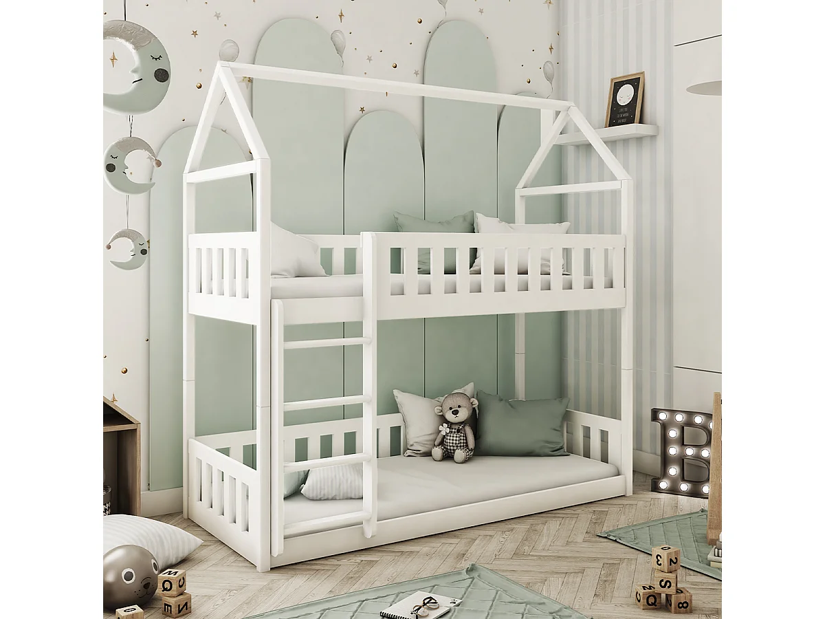 Lit cabane superposé 90x190 au sol sommiers inclus Mathias Blanc