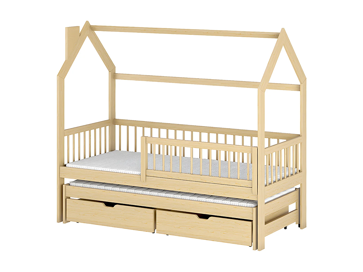 Lit cabane 90x190 sommiers lit gigogne et tiroirs Lino Bois