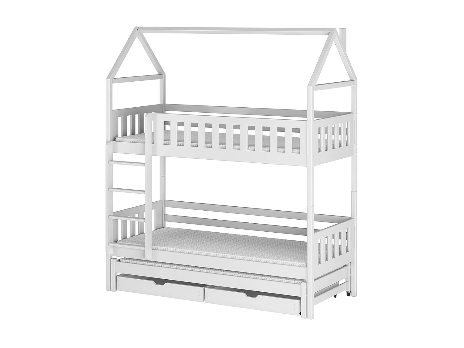 Lit cabane superposé 90x200 sommiers lit gigogne et tiroirs Jeremy Blanc