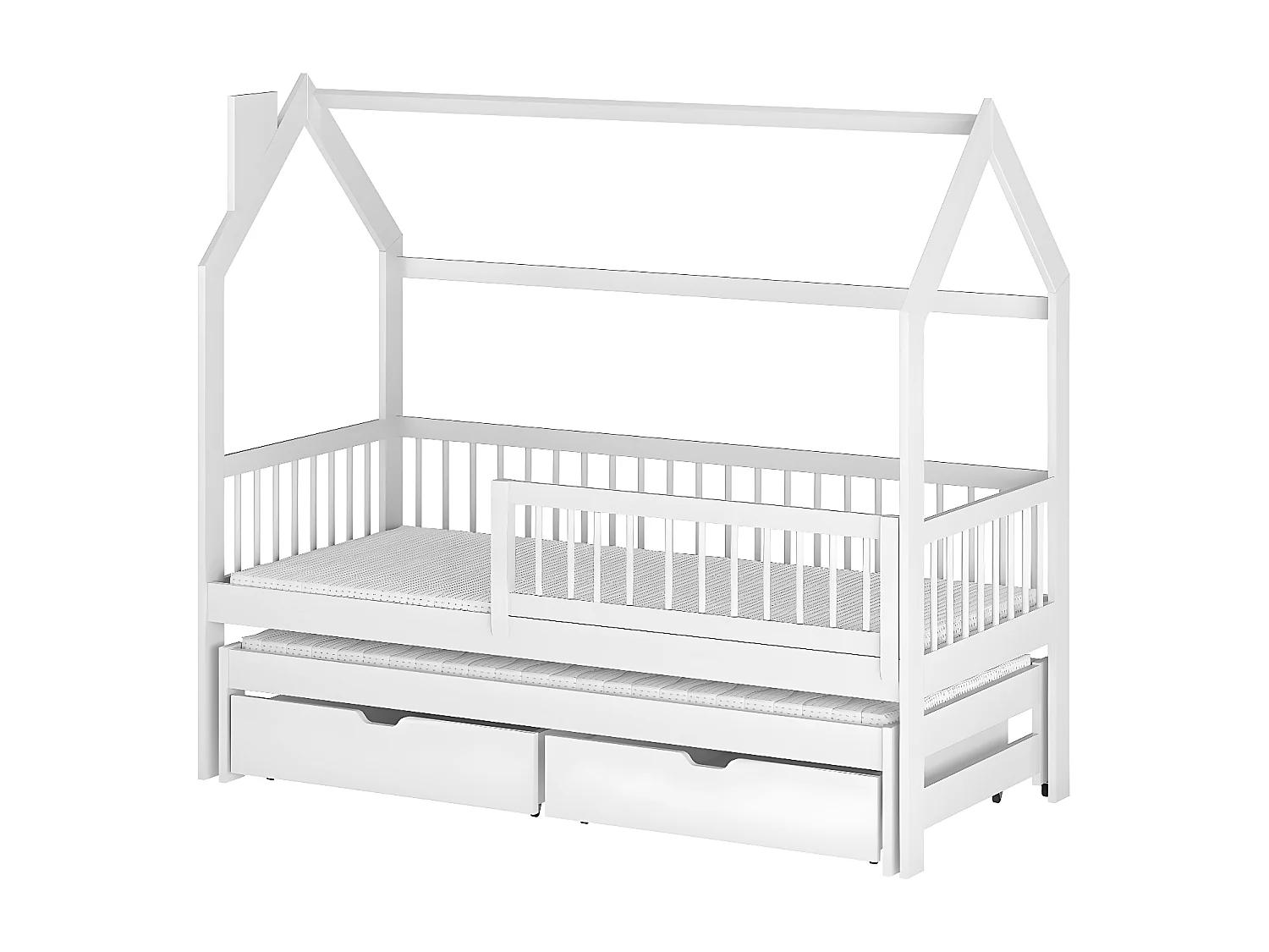 Lit cabane 90x190 sommiers lit gigogne et tiroirs Lino Blanc