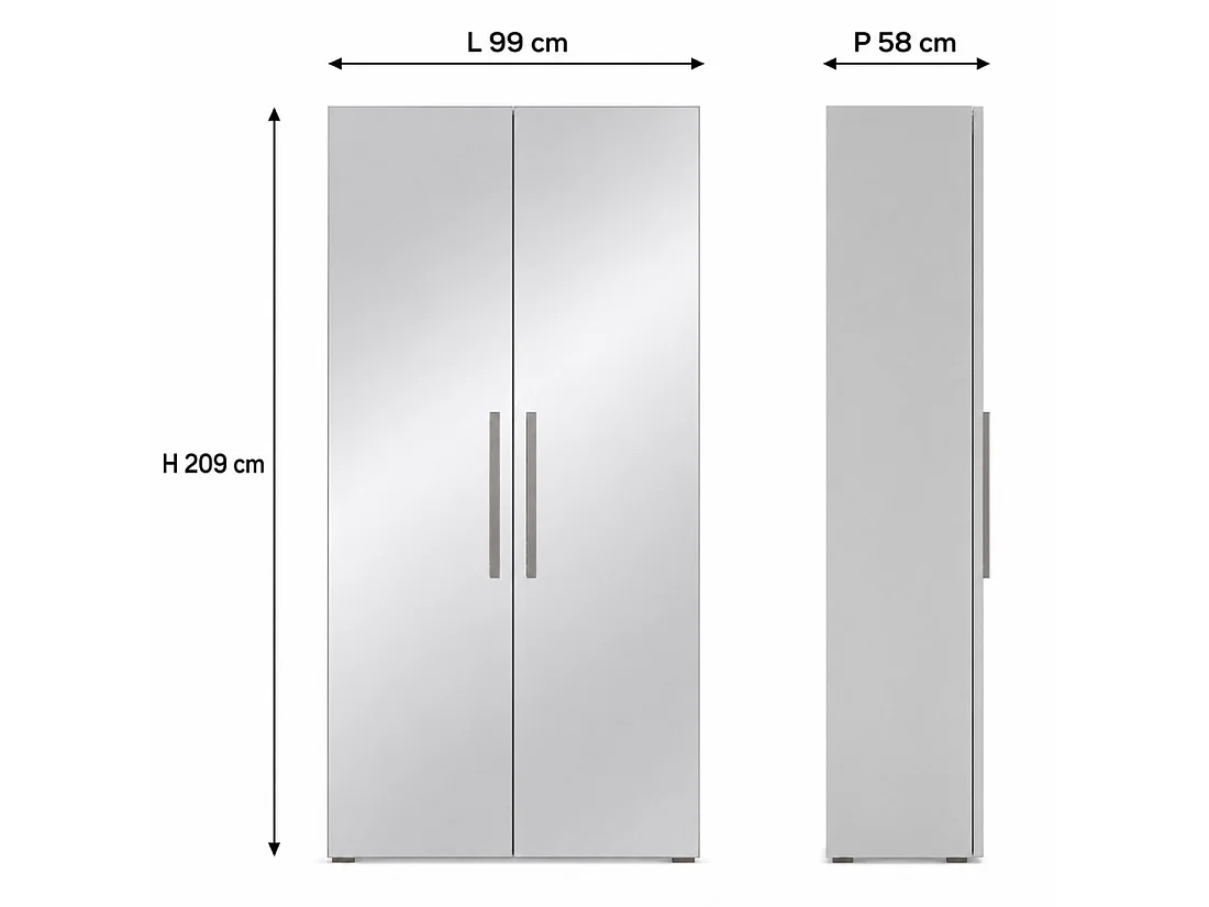 Armoire design 100 cm 2 portes avec grands miroirs collection JUPITER