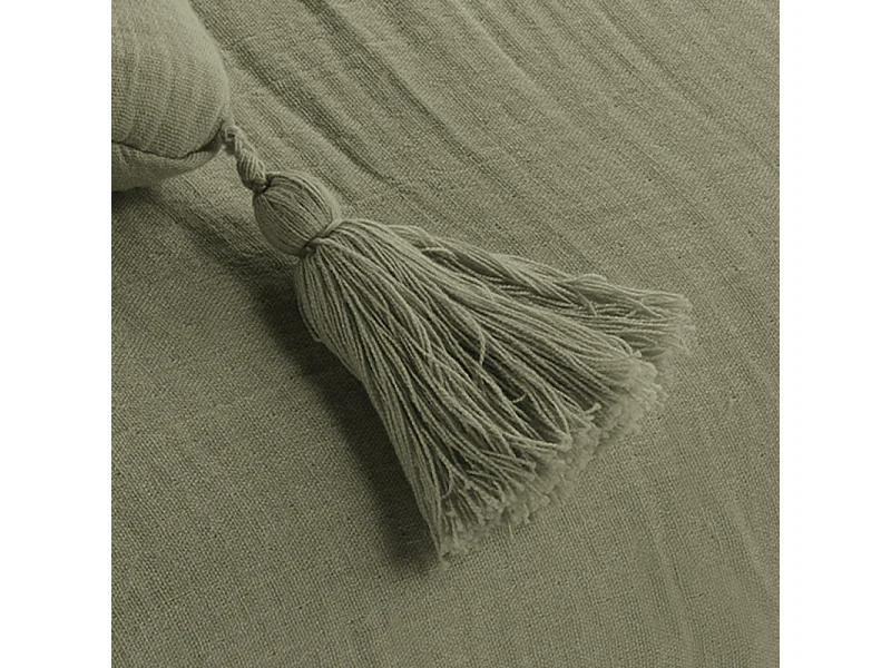 Lot de 2 coussins 40x40 double gaze de coton vert avec pompons - PEPA