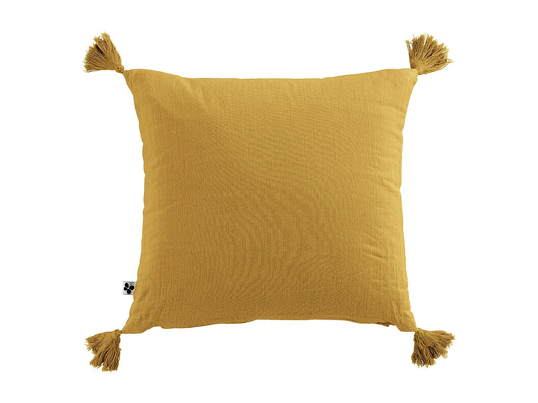 Lot de 2 coussins 40x40 double gaze de coton jaune avec pompons - PEPA