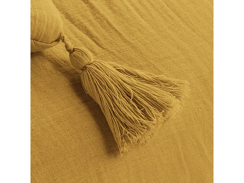 Lot de 2 coussins 40x40 double gaze de coton jaune avec pompons - PEPA