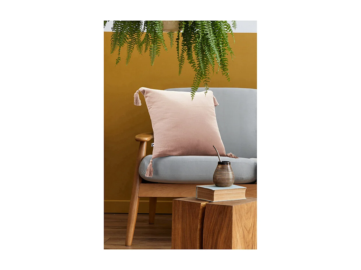 Lot de 2 coussins 40x40 double gaze de coton rose avec pompons - PEPA