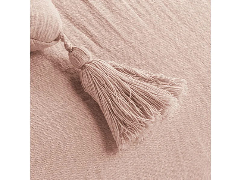 Lot de 2 coussins 40x40 double gaze de coton rose avec pompons - PEPA