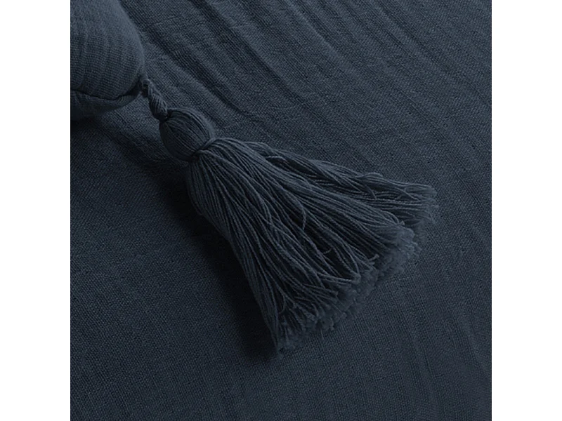 Lot de 2 coussins double gaze de coton bleu nuit avec pompons - PEPA