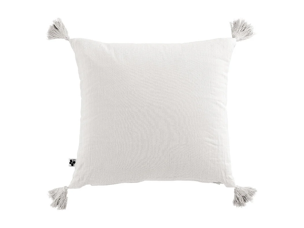 Lot de 2 coussins 40x40 double gaze de coton blanc avec pompons - PEPA