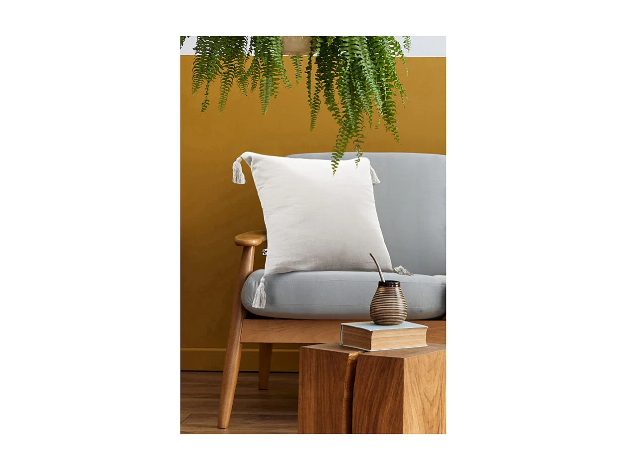 Lot de 2 coussins 40x40 double gaze de coton blanc avec pompons - PEPA