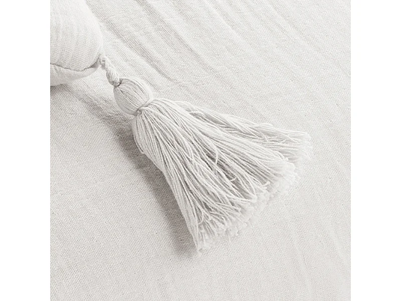 Lot de 2 coussins 40x40 double gaze de coton blanc avec pompons - PEPA