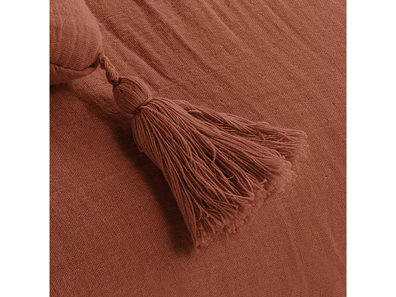 Lot de 2 coussins double gaze de coton terracotta avec pompons - PEPA