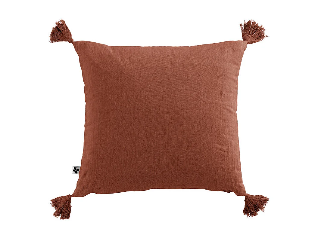 Lot de 2 coussins double gaze de coton terracotta avec pompons - PEPA