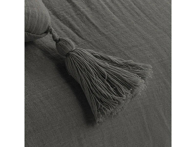 Lot de 2 coussins 40x40 double gaze de coton gris avec pompons - PEPA