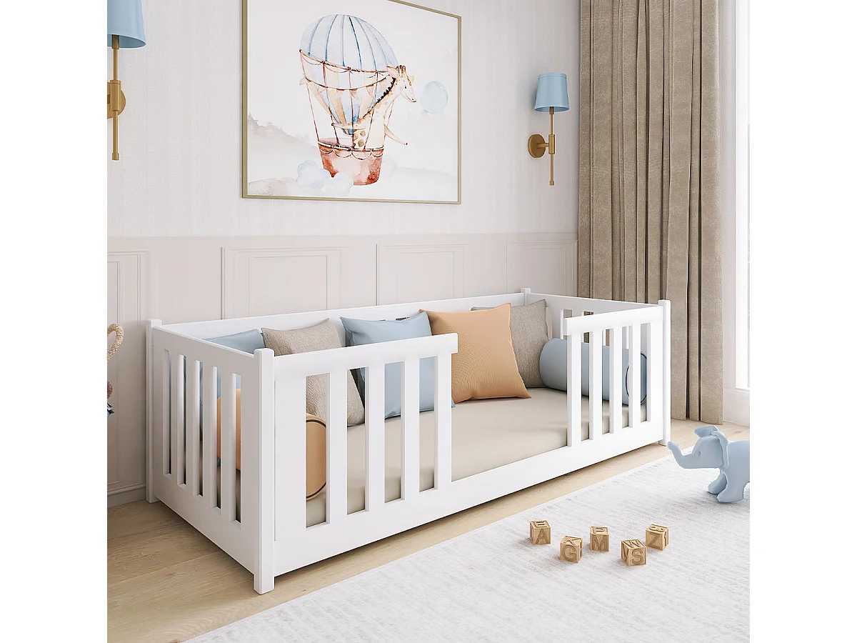 Lit au sol 90x200 sommier inclus Ninon Blanc