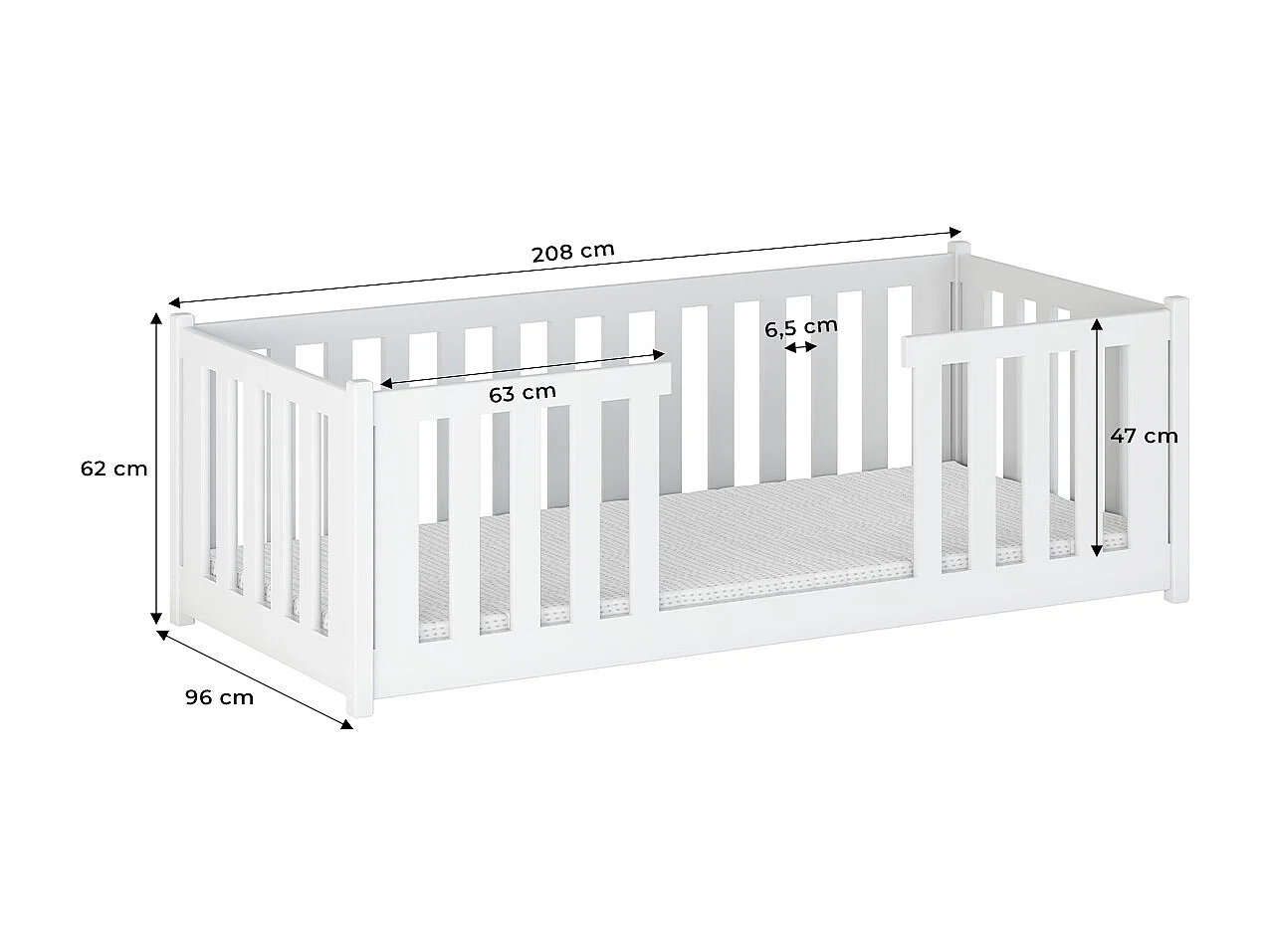 Lit au sol 90x200 sommier inclus Ninon Blanc