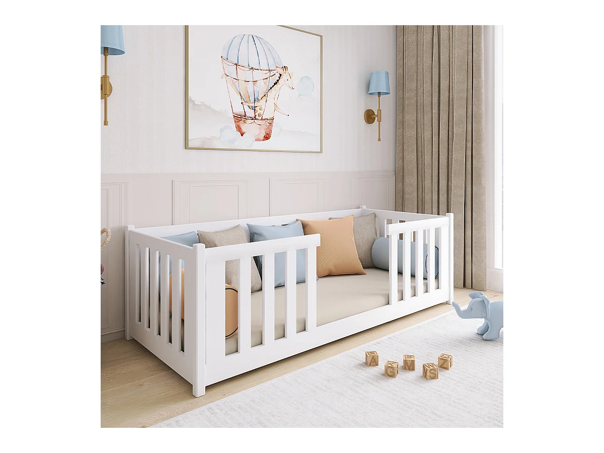 Lit au sol 90x200 sommier inclus Ninon Blanc