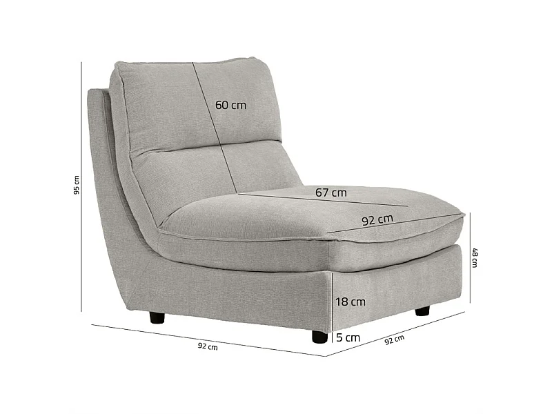 Chauffeuse pour canapé modulable en tissu doux gris clair - CHARLES