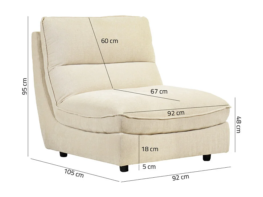 Chauffeuse pour canapé modulable en tissu doux écru - CHARLES