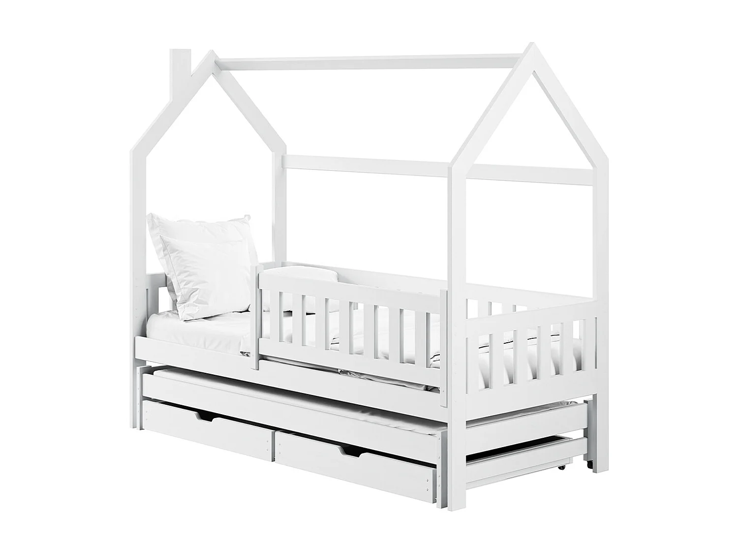 Lit cabane 90x200 sommiers lit gigogne et tiroirs Eliott Blanc