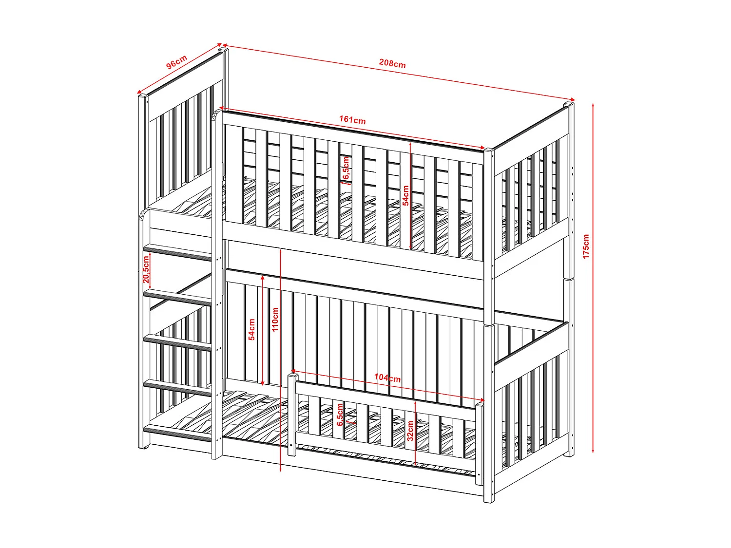Lit superposé 90x200 au sol sommiers inclus Gabin Blanc