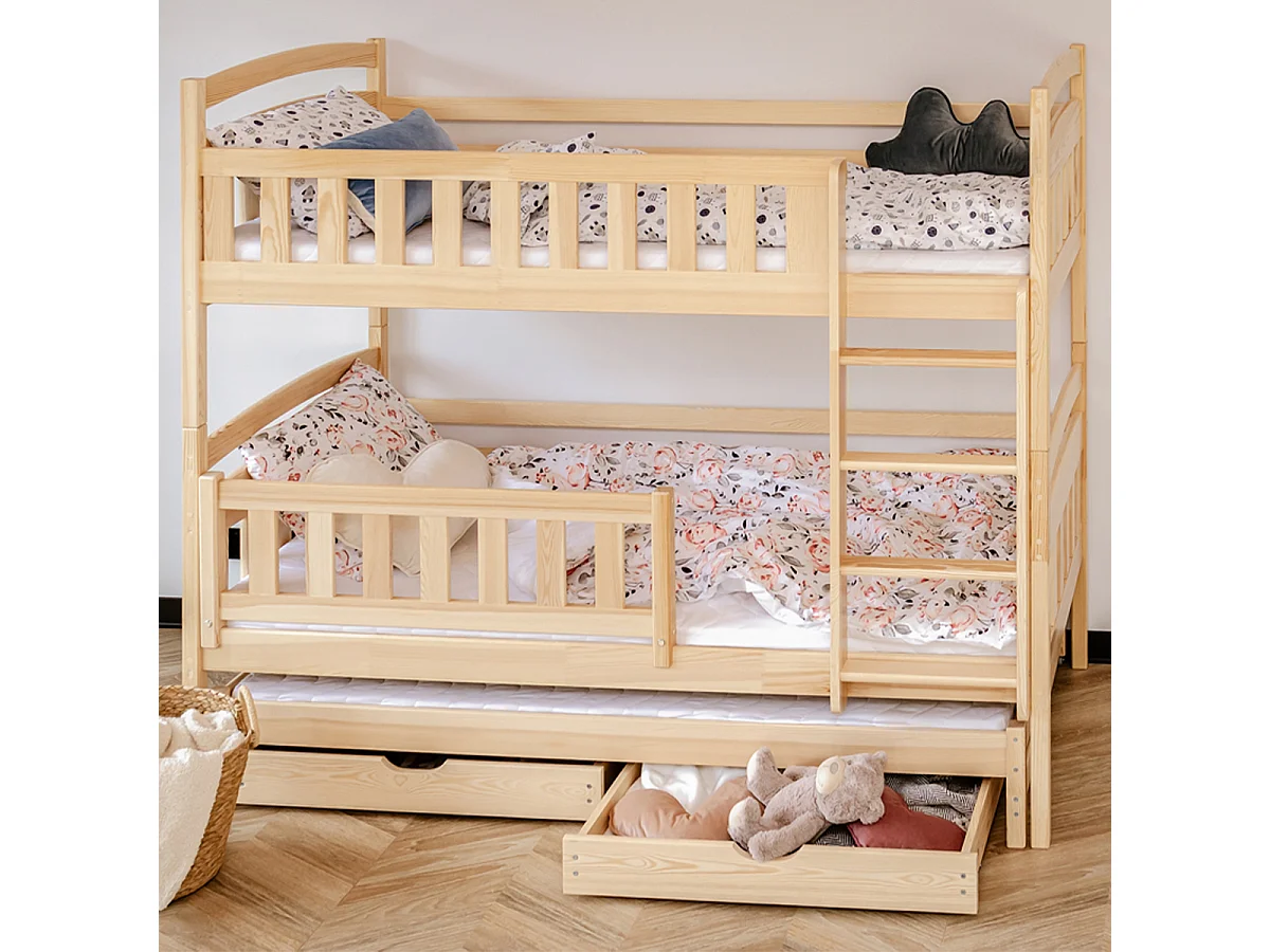 Lit superposé 90x200 sommiers lit gigogne et tiroirs inclus Jules Bois
