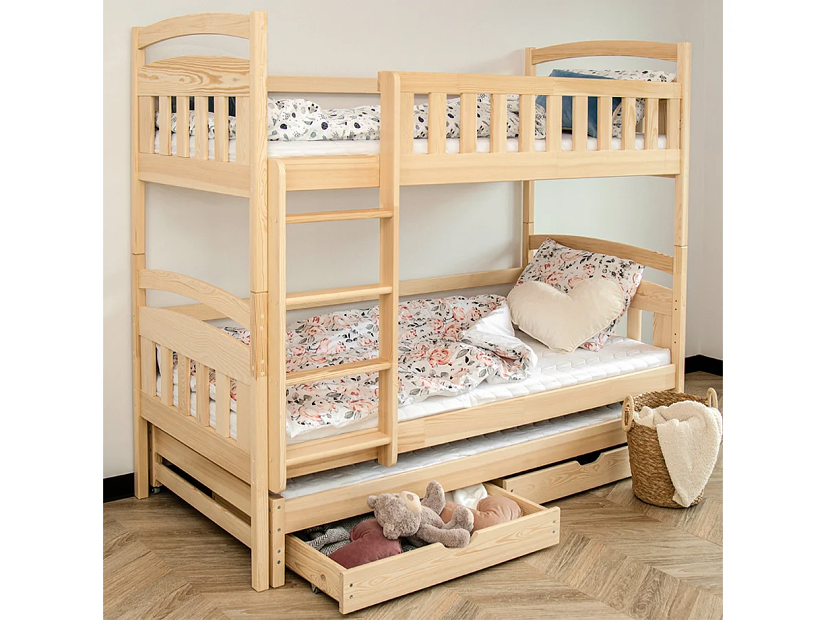 Lit superposé 90x200 sommiers lit gigogne et tiroirs inclus Jules Bois