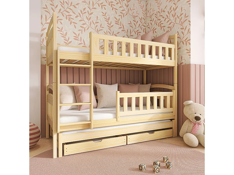 Lit superposé 90x200 sommiers lit gigogne et tiroirs inclus Jules Bois