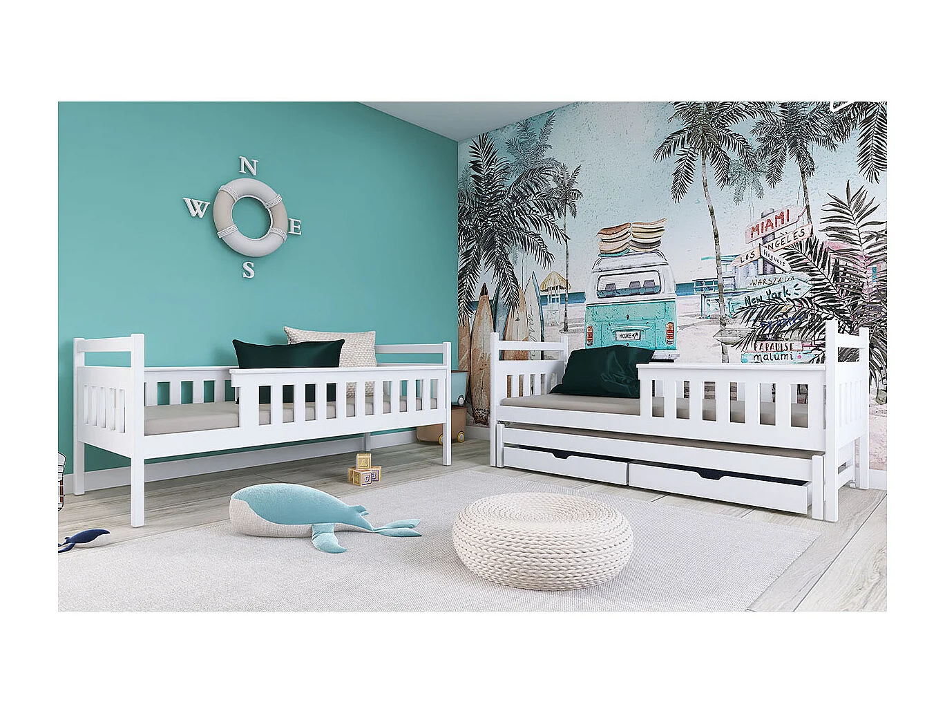 Lit superposé 90x200 sommier lit gigogne et tiroirs inclus Alexis Blanc