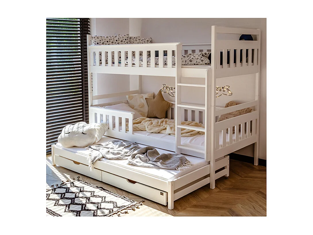 Lit superposé 90x200 sommier lit gigogne et tiroirs inclus Alexis Blanc