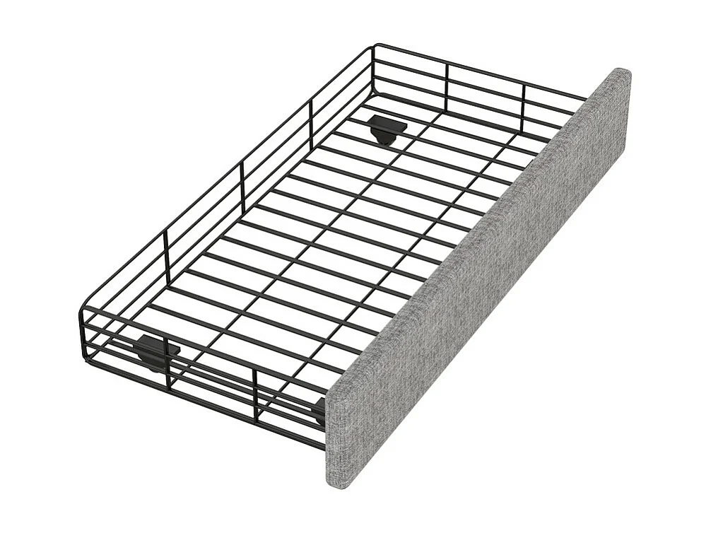 Gestoffeerd bed in linnenstof met 2 lades - 90x200cm - hoofdeinde versierd met klinknagels - Grijs