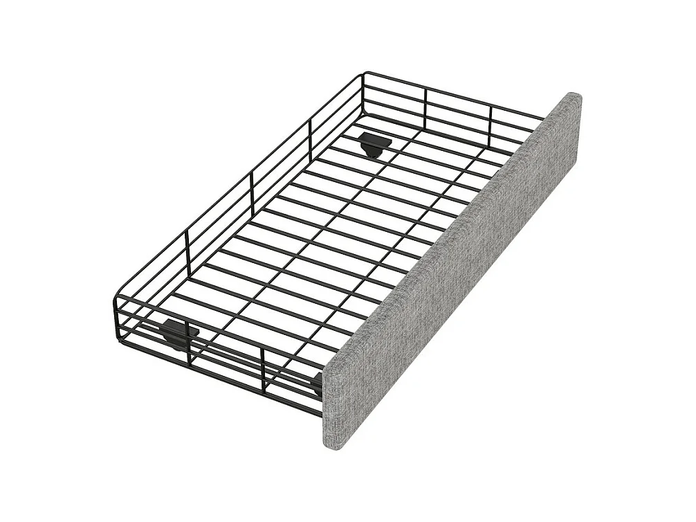 Lit capitonné en tissu de lin avec 2 tiroirs - 90x200cm - tête de lit décorée de rivets - Gris