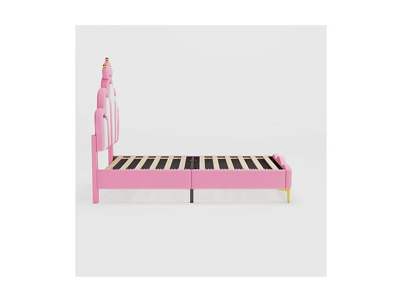 Kinderbett 90x200cm mit LED - Prinzessinnenbett mit Kunstlederkissen - Rosa