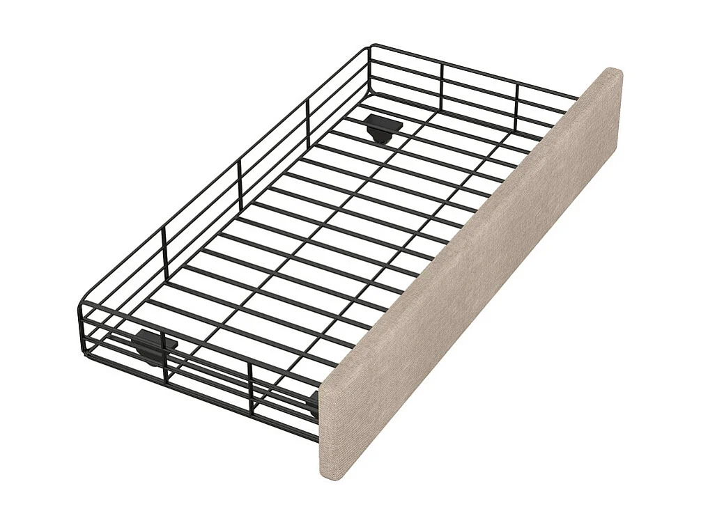 Letto imbottito in tessuto di lino con 2 cassetti - 90x200 cm - testiera decorata con rivetti - Tortora