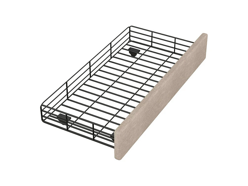 Lit capitonné en tissu de lin avec 2 tiroirs - 90x200cm - tête de lit décorée de rivets - Taupe