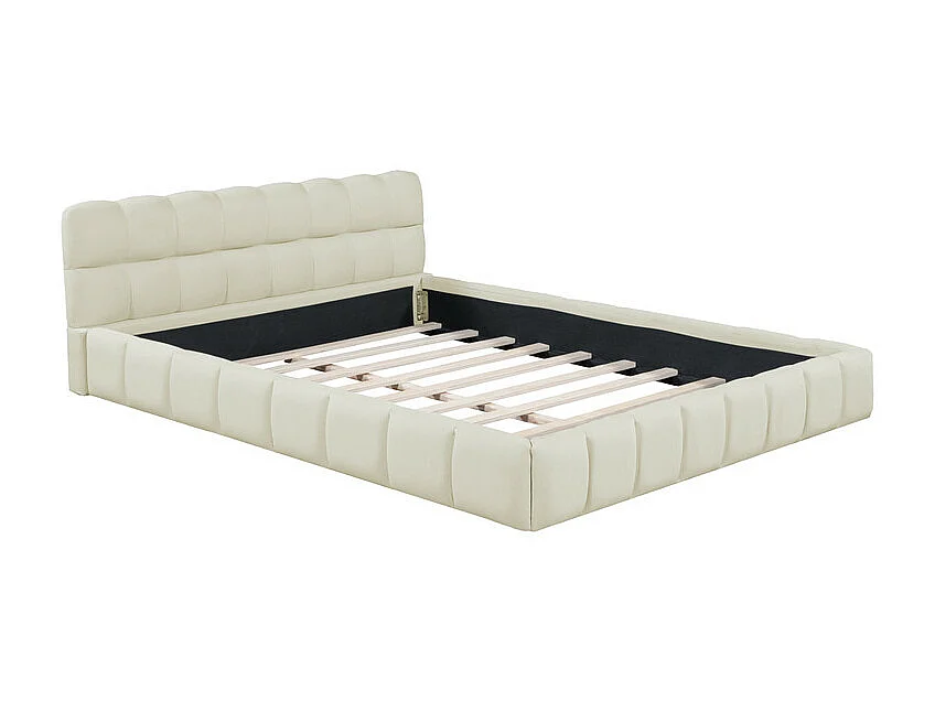 Cama doble tapizada 140x190cm - con respaldo mullido - Tela de lino - Beige