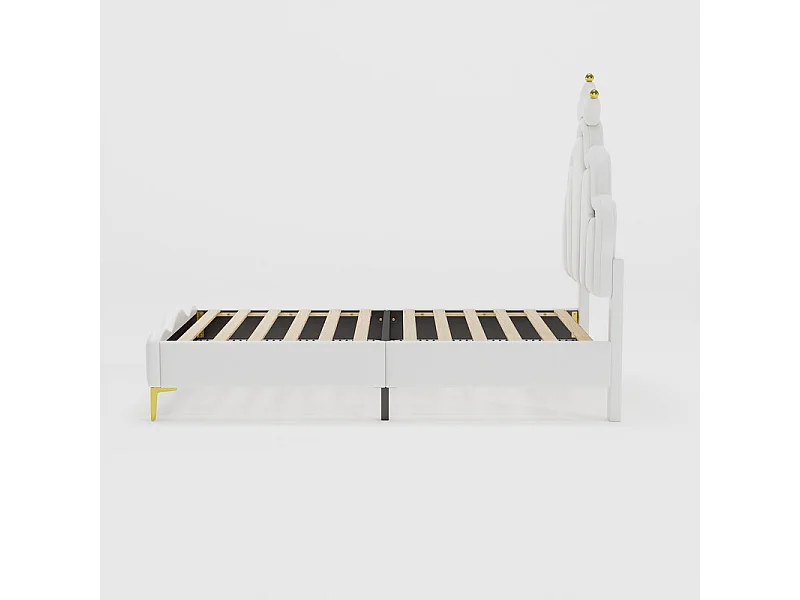 Letto per bambini 90x200 cm con LED - Letto principessa con cuscino in ecopelle - Bianco