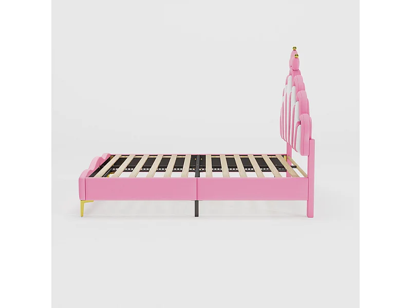 Kinderbed 140x200cm met LED - prinsessenbed met kunstleren kussen - Roze