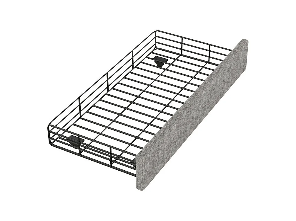 Lit rembourré en tissu de lin avec 2 tiroirs - 90x200cm - tête de lit décorée de rivets - Gris