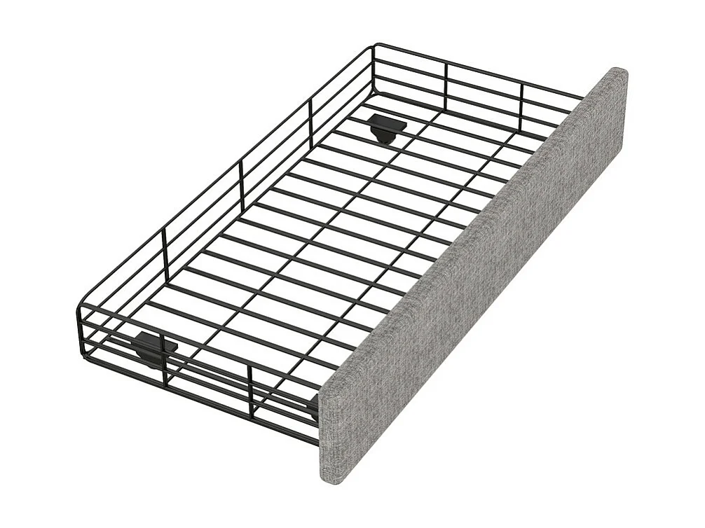 Lit rembourré en tissu de lin avec 2 tiroirs - 90x200cm - tête de lit décorée de rivets - Gris